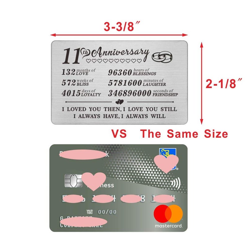 DEGASKEN 11th Anniversary Card Gifts for Him Her, 11 Year Wedding Anniversary Wallet Card Steel Gifts for Men Wife Husband - Image 3
